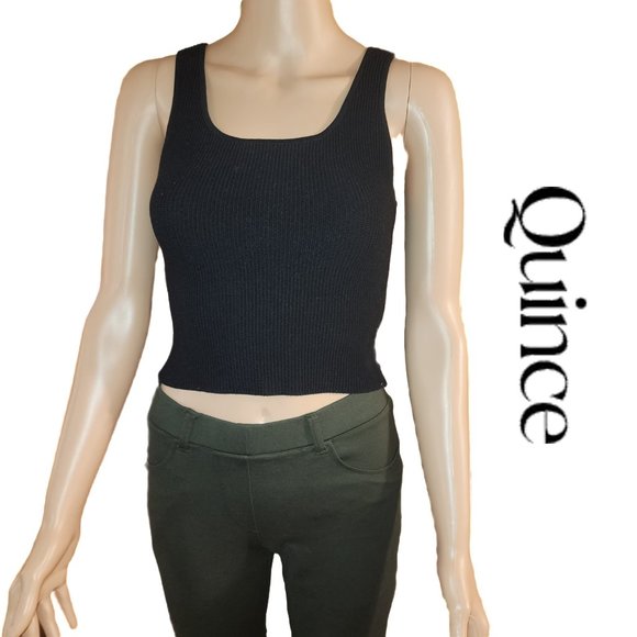 Quince Tops - Quince Cropped Square Neck Ribbed Knit Tank NWT Black Small
